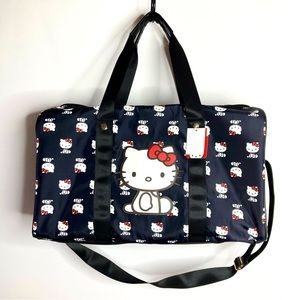 Hello Kitty Pattern Weekender Overnight Duffel Bag Black Crossbody Strap